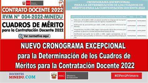 NUEVO CRONOGRAMA EXCEPCIONAL para la Determinación de los Cuadros de