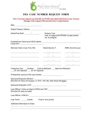 Fha Case Number Request Form Pacific Union Financial Fill Out And