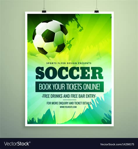 Modern Sports Flyer Design With Football In Green Vector Image