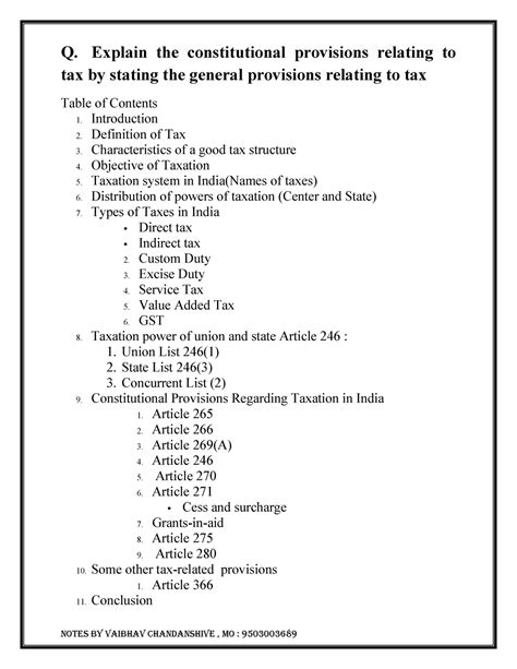 Explain The Constitutional Provisions Relating To Tax By Stating The