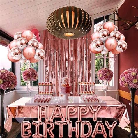 Rose Gold Birthday Party Decoration Happy Birthday Banner Etsy Gold