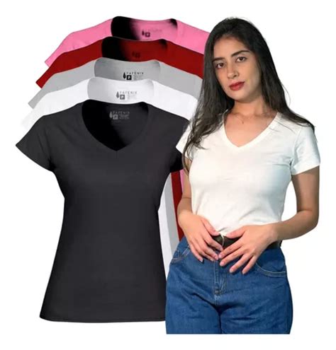 Kit 5 Blusinhas Babylook Feminina Slim Algodão Gola V Básica Frete grátis