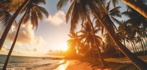 Premium AI Image | Palm trees on a beach at sunset