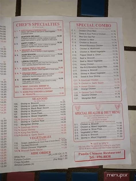 Menu Of Panda Chinese Restaurant In Cedar Springs MI 49319