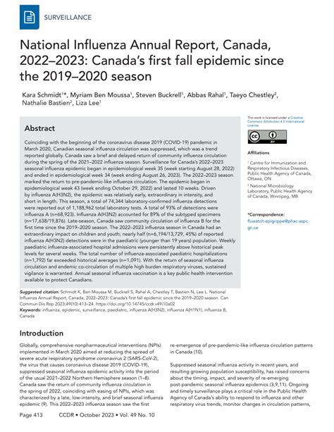 Pdf National Influenza Annual Report Canada 2022 2023 Canadas