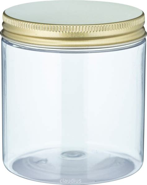 Lege Plastic Potje 250 Ml PET Transparant Met Gouden Deksel Set Van