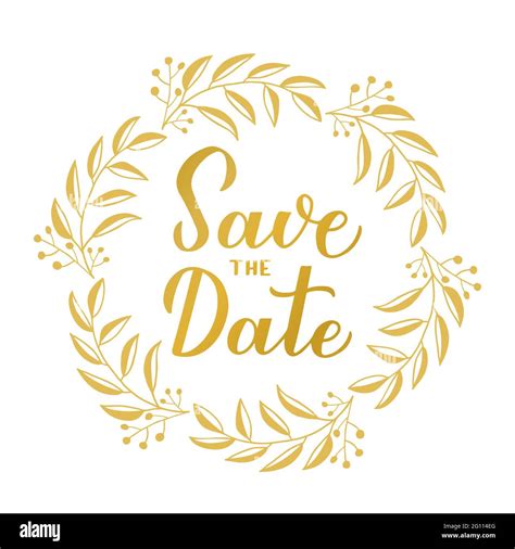 Save The Date Calligraphy Hand Lettering Gold Floral Wreath Frame