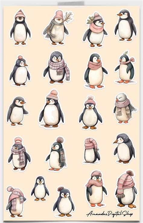 PDF Printable Christmas Stickers Penguin Digital Stickers Planner ...