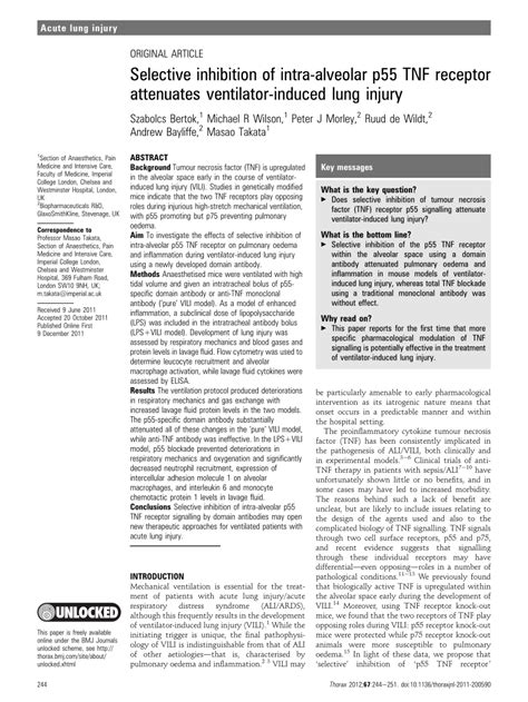 PDF Selective Inhibition Of Intra Alveolar P55 TNF Receptor