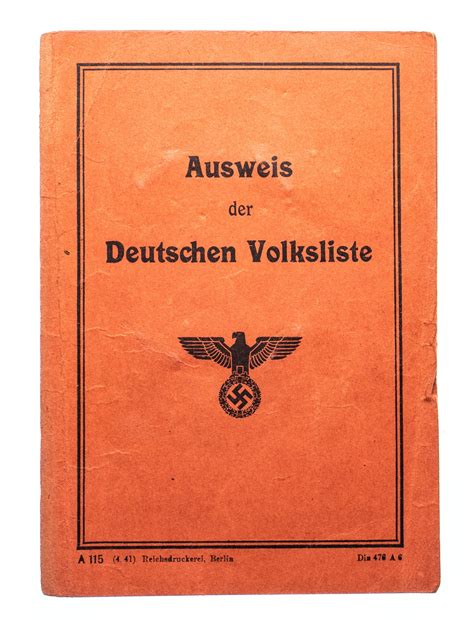 Niemcy Trzecia Rzesza Ausweis Der Deutschen Volksliste