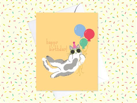 Cat Birthday Card Happy Birthday Cat Card Unique Birthday Etsy