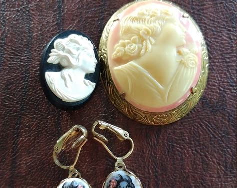 Vintage Cameo Lot Molded Plastic Cameo Pin And Pendant And Etsy