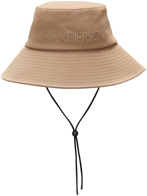 JW Anderson Logo Embroidered Cotton Bucket Hat Neutrals FARFETCH AE