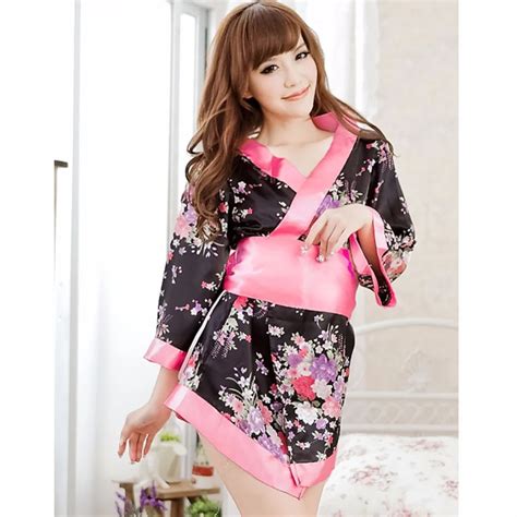 Women Cosplay Kimono Lingerie Japanese Uniform Black Cherry Blossom