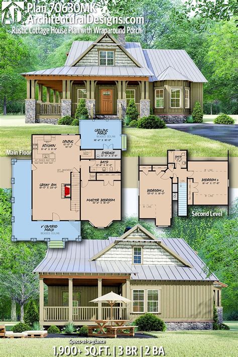 Plan 70630MK: Rustic Cottage House Plan with Wraparound Porch | Cottage ...