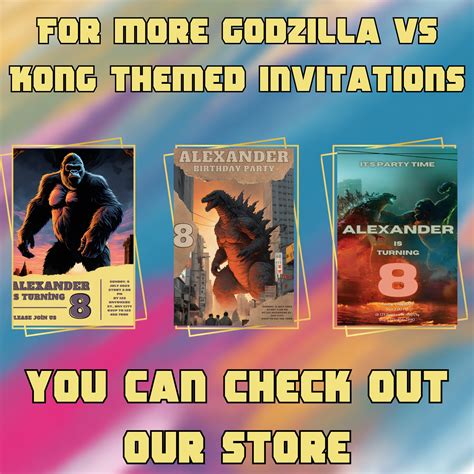 Editable Godzilla Vs Kong Birthday Party Invitation King Kong Birthday