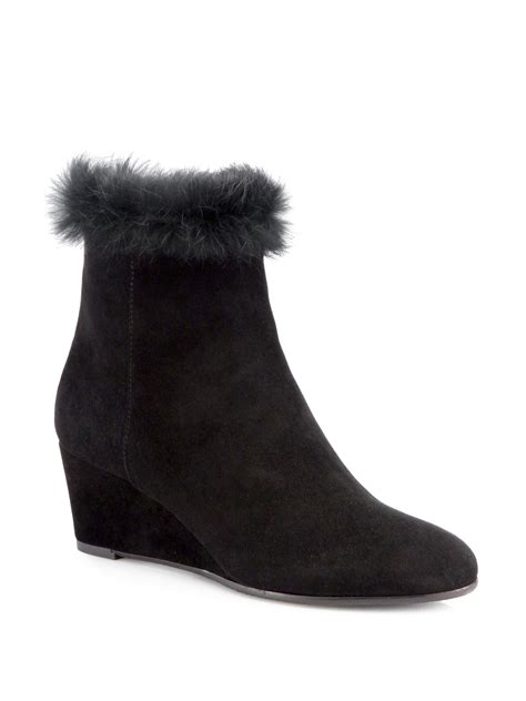 Aquatalia By Marvin K Jinx Fur Trimmed Suede Ankle Boots In Black Lyst