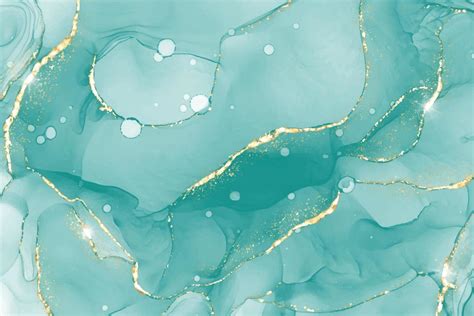 Pastel Cyan Mint Liquid Marble Watercolor Background With Gold Lines