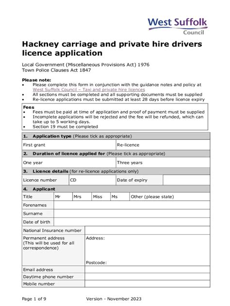 Fillable Online Hackney Carriage And Private Hire Application Form Fax