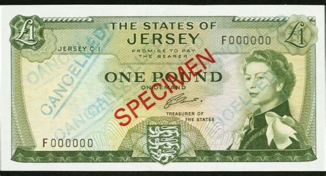 UK Great Britain Pound 1963 Jersey One QEII SPECIMEN CANCELLED Pick