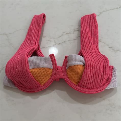 Oneone Swim Oneone Swimwear Amandacecilia Bikini Top Pink Sparkly Neon Color Block Xs Poshmark