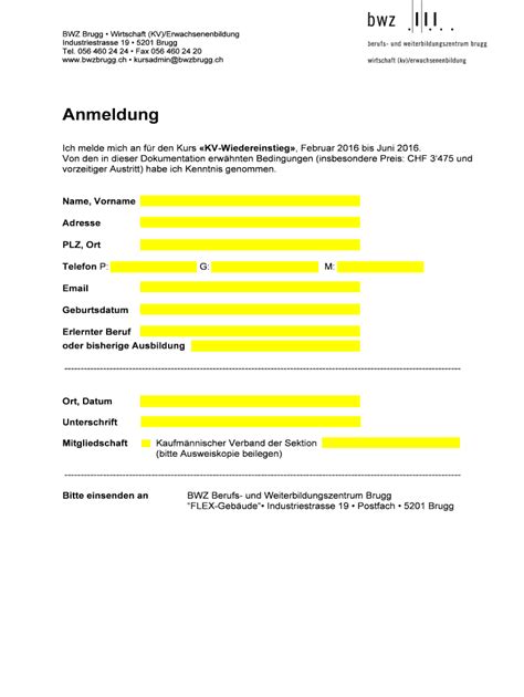 Fillable Online Bwzbrugg Anmeldung Kv Wiedereinstiegdocx Fax Email