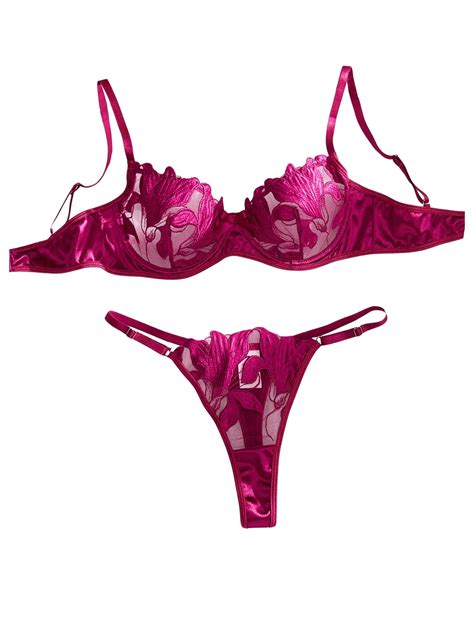 COZYEASE Women S 2 Piece Lingerie Set Floral Embroidered Lace Mesh Teddy Babydoll Lingerie Bra