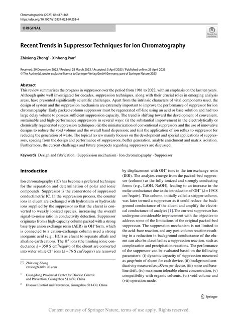 Recent Trends In Suppressor Techniques For Ion Chromatography