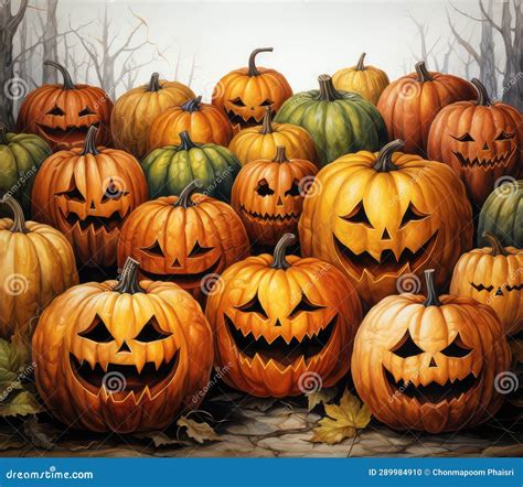 Halloween Pumpkins In The Forest Jack O Lanterns Generative Ai