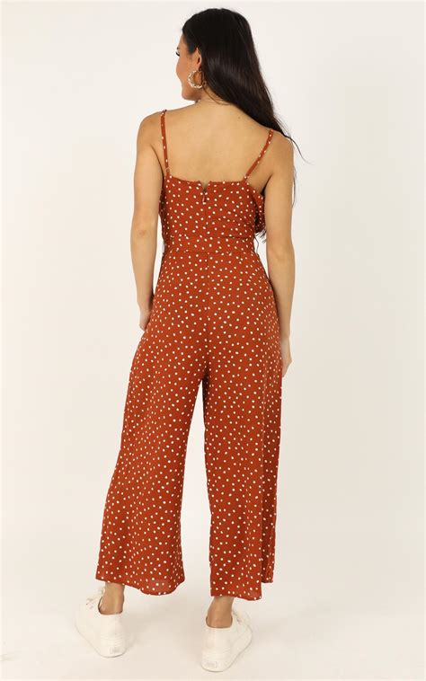 Thought Provoking Jumpsuit In Rust Spot Showpo