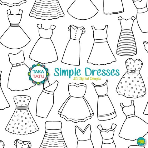 Dress Clipart Black and White Dress Doodles / Fashion Digital Stamp ...