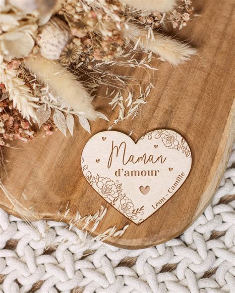 Magnet coeur en bois personnalisé Maman d amour Ourson Câlin