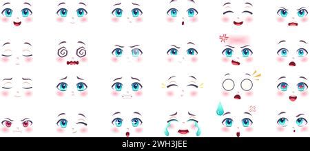 Cute anime girls eyes. Manga face expressions. Vector illustration ...