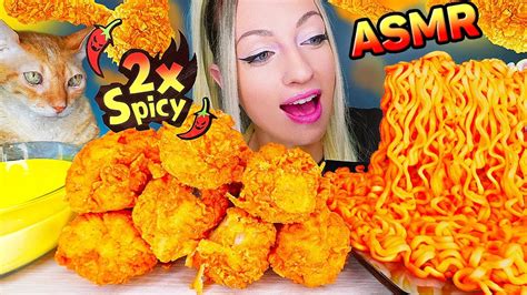 Asmr Eating Nuclear Fire Noodles Fried Chicken And Stretchy Cheese 한국라면