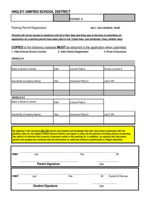 Fillable Online Husd Parking Registration Form Higley Unified School