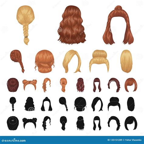 Female Hairstyle Cartoon Black Icons In Set Collection For Design