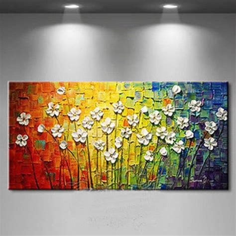 Tableau Peintures à Huile Oil Main Fleurs Abstraite Art Contemporain De