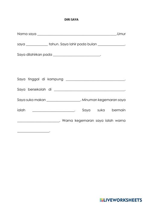 Diri Saya 1966295 Nickizzuddin Live Worksheets