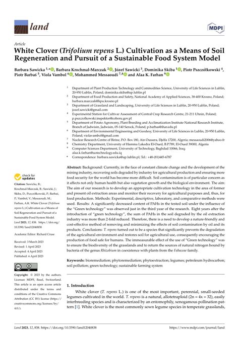 Pdf White Clover Trifolium Repens L Cultivation As A Means Of Soil