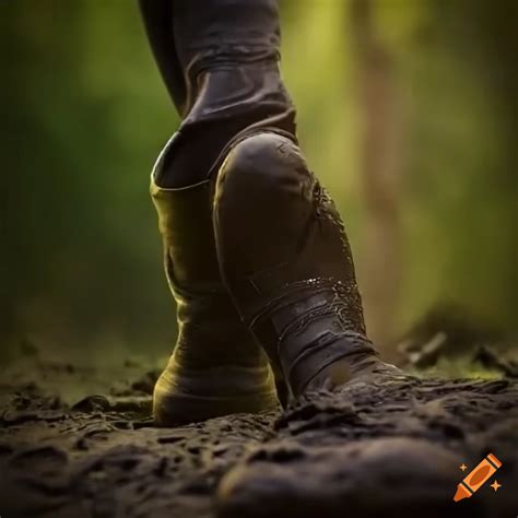 Boots Trudging Through Muddy Terrain In A Storm On Craiyon