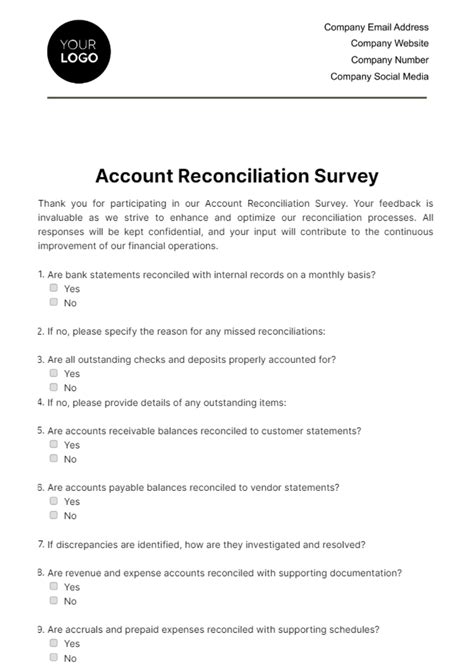 Free Account Reconciliation Survey Template Edit Online And Download