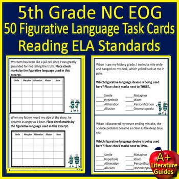 5th Grade NC EOG Reading Practice Tests Games Task Cards North