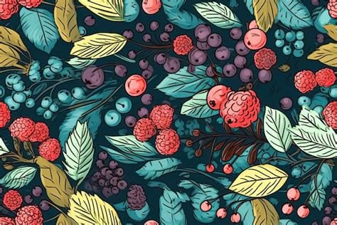 Premium Ai Image Tile Seamless Pattern With Berries And Leaves