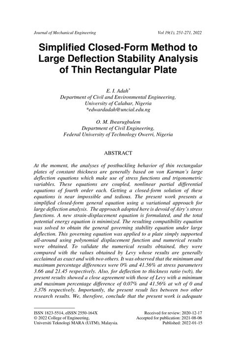 Pdf Simplified Closed Form Method To Large Deflection Stability