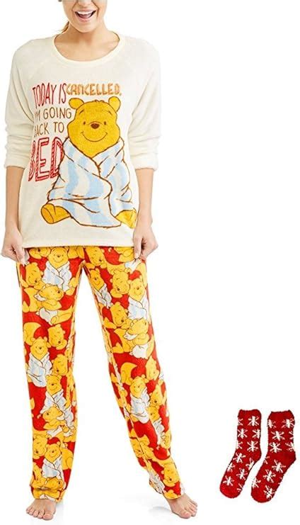 Winnie The Pooh Disney Womens Minky Soft Plush 2 Piece Pajamas W