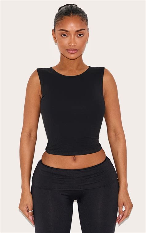 shape black sculpted longline racer top shape prettylittlething ca