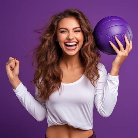 Premium Ai Image Photo Of Excited Sports Fan Girl Holding A Ball