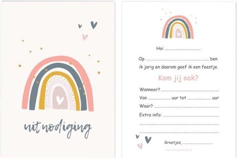 Uitnodigingen Kinderfeestje Regenboog Verjaardagskaarten Meisjes