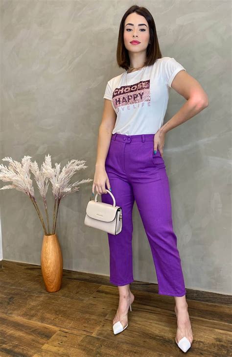 Calça Feminina Roxa Com Bolso Fernanda Ramos Store