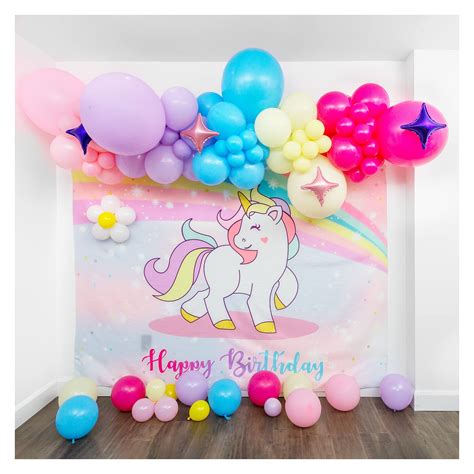 Shimmer Confetti Unicorn Balloon Arch Kit With Backdrop And Stars